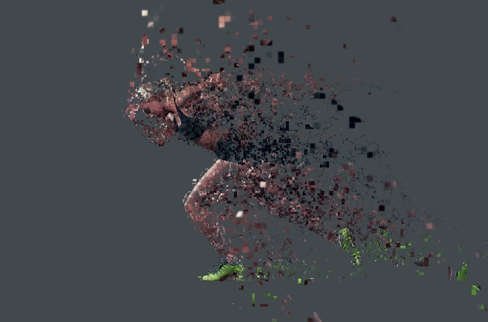 pixelated design of woman  sprinter for sports nutrition